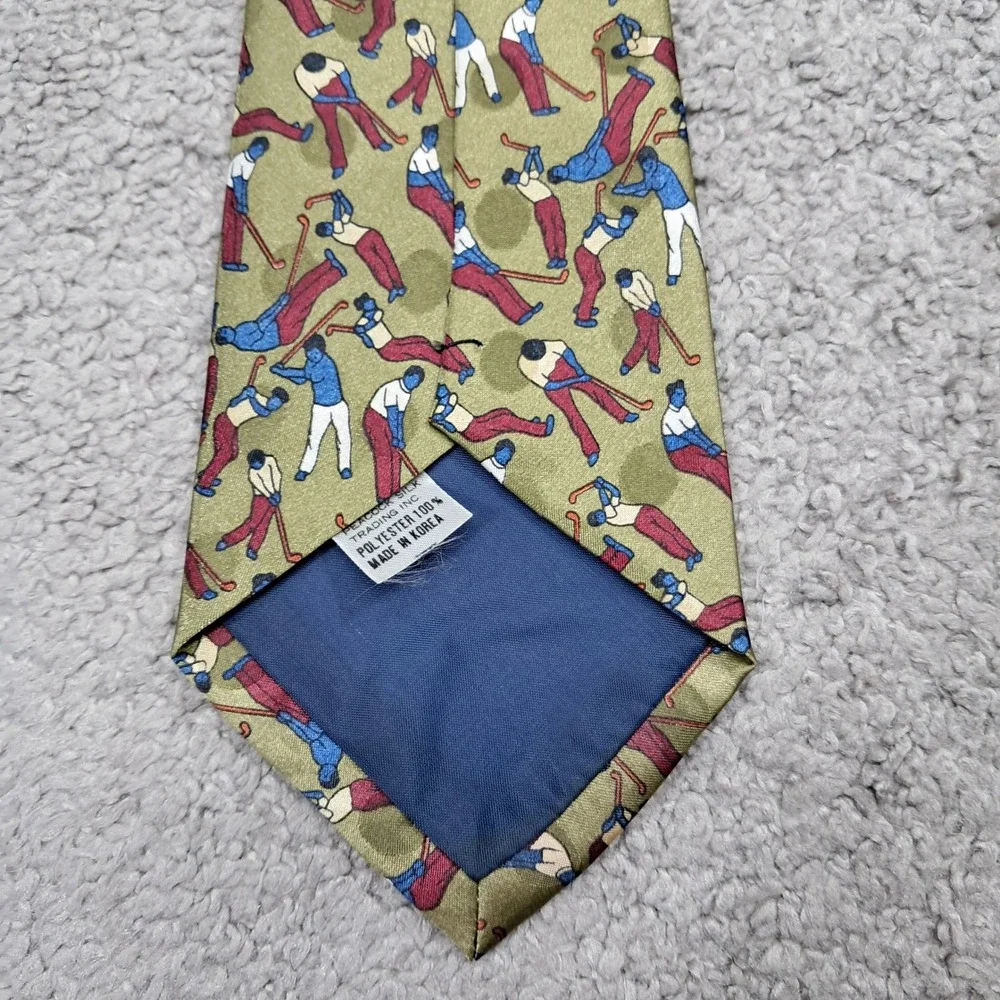 Enigma Hand Made Mens Golf Print Necktie Olive Green Novelty Tie Polyester